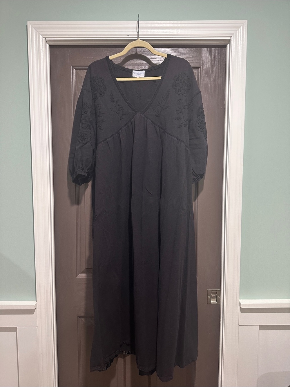 Mi Golondrina Black Embroidered V-Neck Maxi Dress